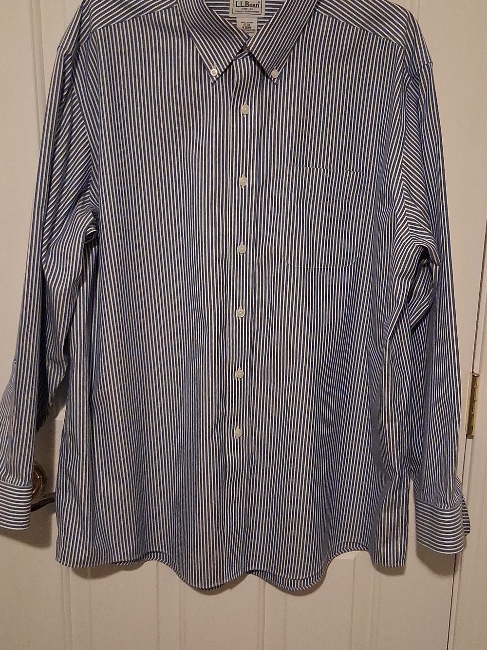 L.L. Bean Men’s Blue and White Vertical Stripe Button-Down Shirt